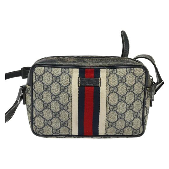 GUCCI GG Supreme Sherry Line Shoulder Bag Pvc Navy Silver Red - Picture 2 of 16